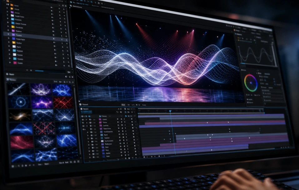 Motion graphics project interface for LED stage visual files